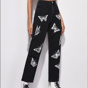 SHEIN black butterfly jeans